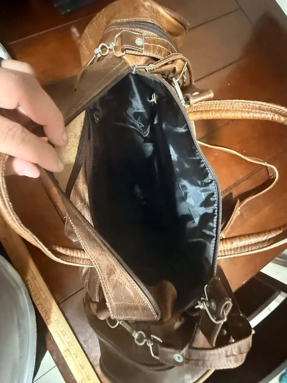 Vintage Distressed Brown Genuine Leather Duffel Travel Bag Made in Mexico